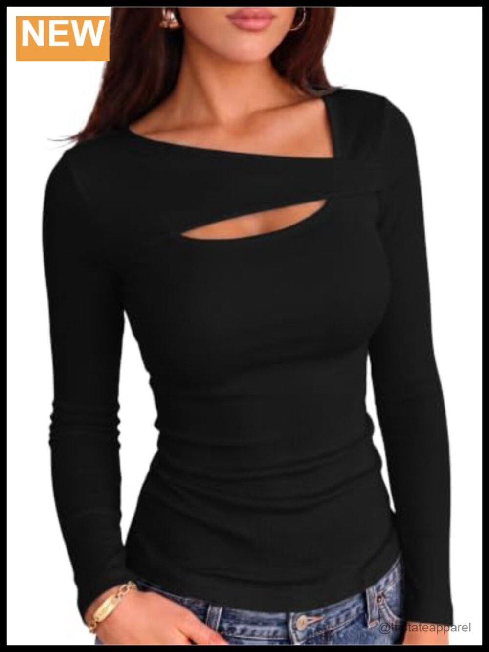 Ribbed Long Sleeve Cutout Square Neck Slim Fit Top